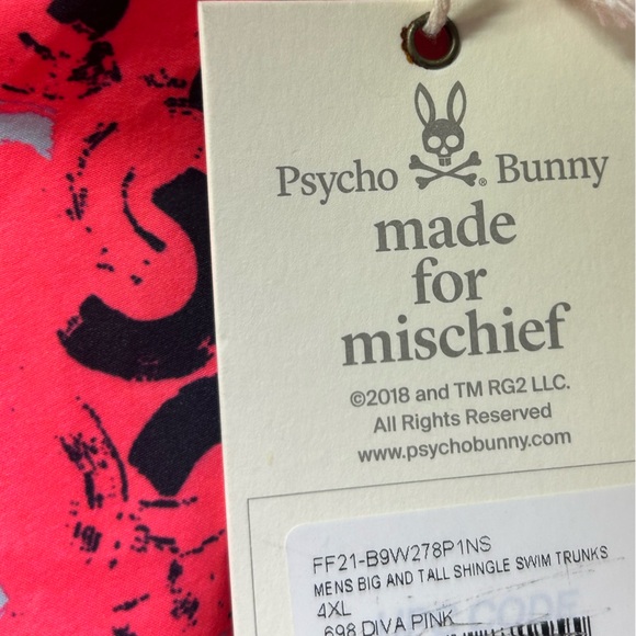 PSYCHO BUNNY men’s BIG & TALL beach swim trunks shorts diva pink size 4XL NWT